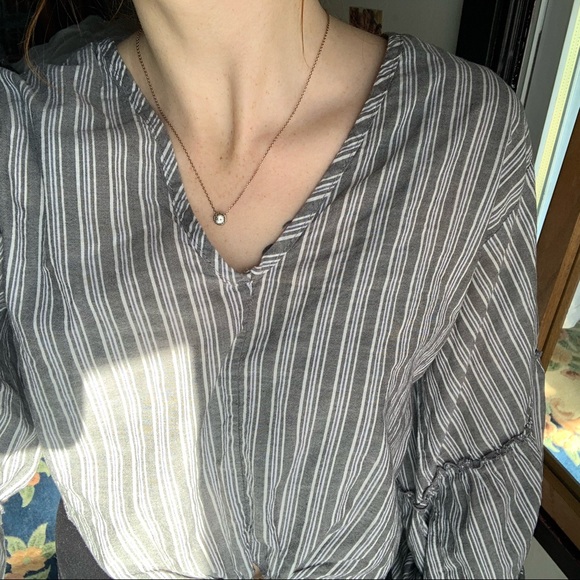 Anthropologie Lavender Field V Neck Striped Shirt - Picture 3 of 8